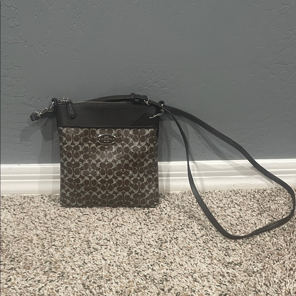 Coach Signature Brown and Black Crossbody Bag